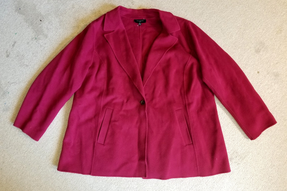 NWOT Womens Jacket-TALBOTS- magenta wool blend felted buttoned blazer ls-24W